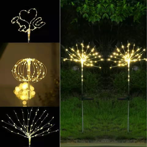 2PCS 120LED Solar Powered Firework Lamp Starburst Stake Garden Outdoor Lights