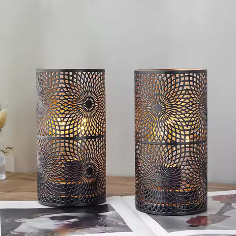 Set of 2 Black Portable Cordless LED Table Lamp Pillar Decorative Night Light with Battery Hotel Bedroom Living Room