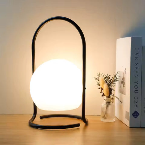 Nordic Rechargeable Dimmable Metal Frame Sphere Table Lamp Bedroom Portable Lamp With Remote Control