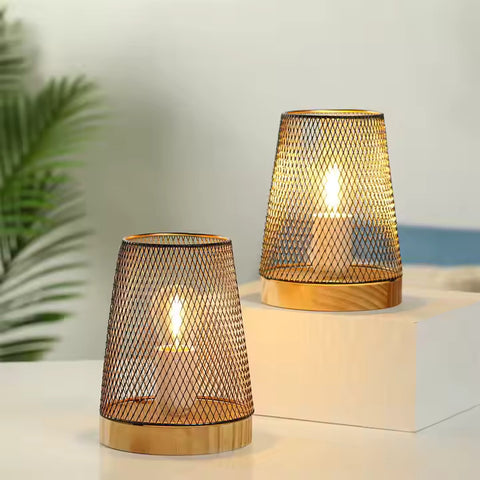 Mesh Table Lamp LED Cordless Lamp Battery Lamp Set of 2 Metal Battery Powered with Edison Bulb 6-hours Timer Modern 7.5'' High