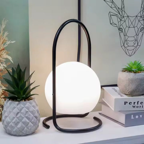 Nordic Rechargeable Dimmable Metal Frame Sphere Table Lamp Bedroom Portable Lamp With Remote Control