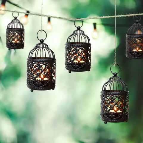 Wholesale 6PCS Pack Black Cute Birdcage Lanterns Suitable for Weddings Parties and Restaurant Decoration