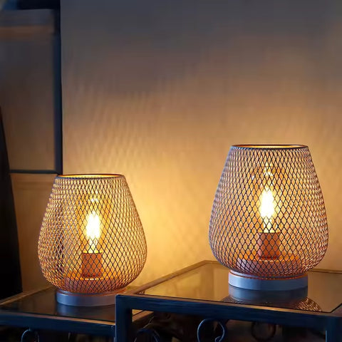 White Metal Mesh Table Lamp Battery Powered Cordless Night Lamp Wholesale Restaurant Table Lamp