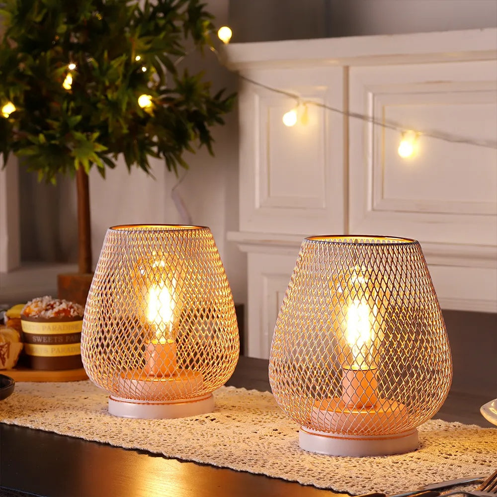 White Metal Mesh Table Lamp Battery Powered Cordless Night Lamp Wholesale Restaurant Table Lamp