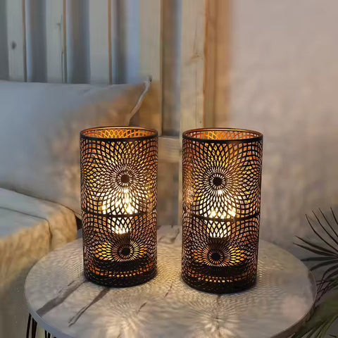 Set of 2 Black Portable Cordless LED Table Lamp Pillar Decorative Night Light with Battery Hotel Bedroom Living Room