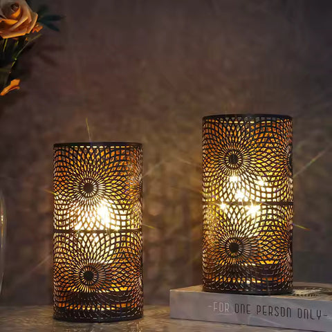 Set of 2 Black Portable Cordless LED Table Lamp Pillar Decorative Night Light with Battery Hotel Bedroom Living Room