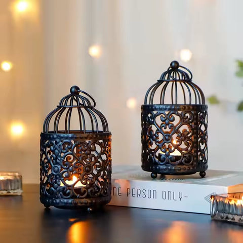 Wholesale 6PCS Pack Black Cute Birdcage Lanterns Suitable for Weddings Parties and Restaurant Decoration
