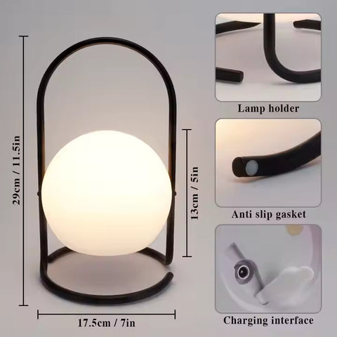 Nordic Rechargeable Dimmable Metal Frame Sphere Table Lamp Bedroom Portable Lamp With Remote Control