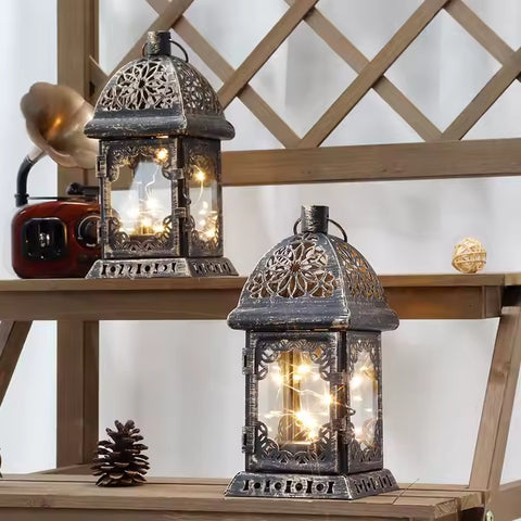 Wholesale Black Brushed Gold Luxury Mini Metal Lanterns 2pcs 1set