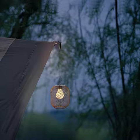 Indoor Bedside Hanging Light Cordless Battery Light Industrial Pendants Metal Mesh Lampshade Light With Hook