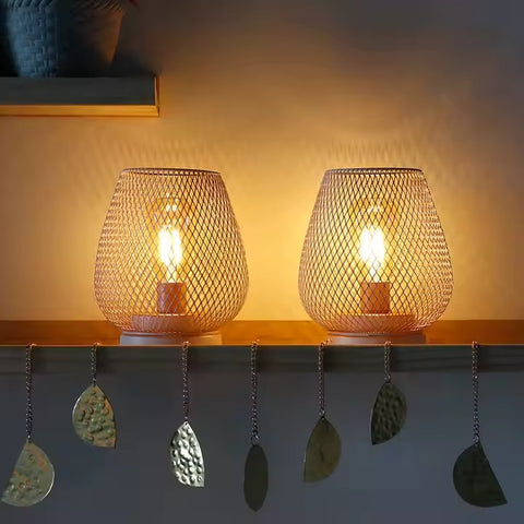 White Metal Mesh Table Lamp Battery Powered Cordless Night Lamp Wholesale Restaurant Table Lamp