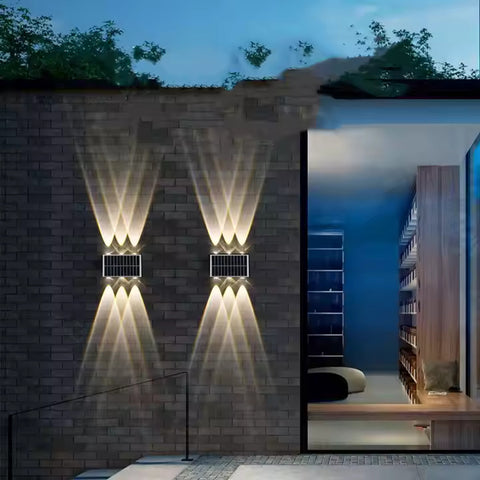 12W 6LED Solar Landscape Lamp with up Down Luminous Feature Waterproof Outdoor Wall Lights with Polycarbonate Diffuser Gardens