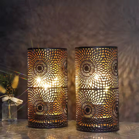 Set of 2 Black Portable Cordless LED Table Lamp Pillar Decorative Night Light with Battery Hotel Bedroom Living Room