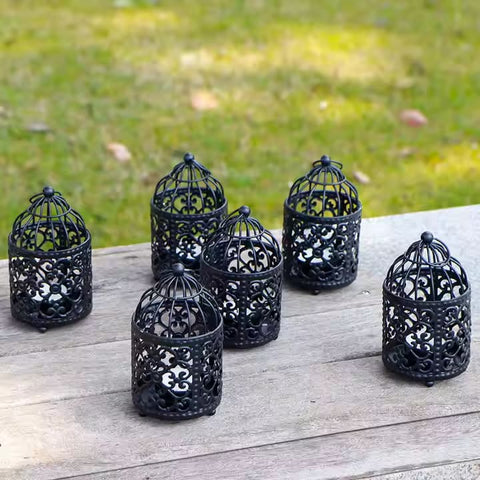 Wholesale 6PCS Pack Black Cute Birdcage Lanterns Suitable for Weddings Parties and Restaurant Decoration