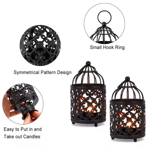 Wholesale 6PCS Pack Black Cute Birdcage Lanterns Suitable for Weddings Parties and Restaurant Decoration