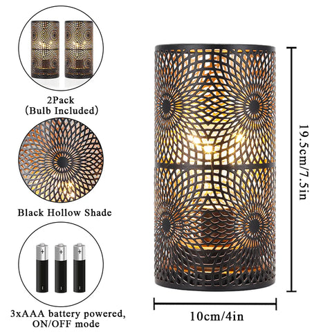 Set of 2 Black Portable Cordless LED Table Lamp Pillar Decorative Night Light with Battery Hotel Bedroom Living Room