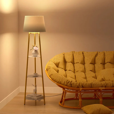 LUVODI Modern Tripod LED Floor Lamp with 3 Tiered Shelves Storage Standing Corner Lamps