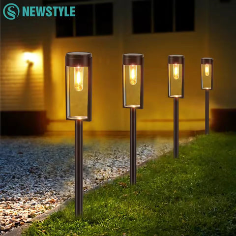(4 Pack) Solar Outdoor Waterproof Round Shape Garden Lights with Sensor Black