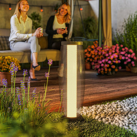 Outsunny Garden Solar Lamp, 71.5 cm Tall Metal Floor Lamp, Auto On/Off LED Solar Garden Light with Metal Wire Shade, IP44