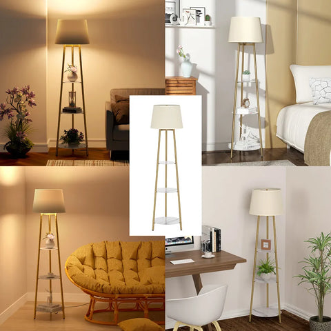 LUVODI Modern Tripod LED Floor Lamp with 3 Tiered Shelves Storage Standing Corner Lamps