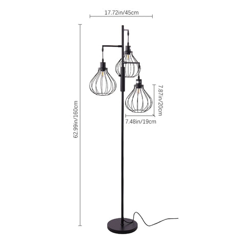 KOMORE Black Modern Industrial Style 3-head Floor Lamp with Irregular Shade for Living Room Office, Bedroom, Hallway, Porch