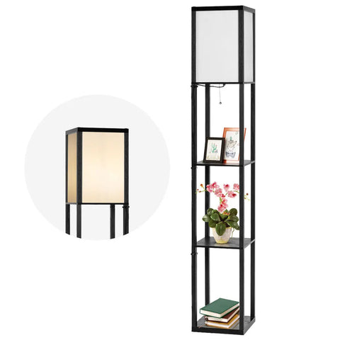 GOFLAME Freestanding Floor Lamp W/ 3-Tier Storage Shelf Narrow Corner Nightstand Light