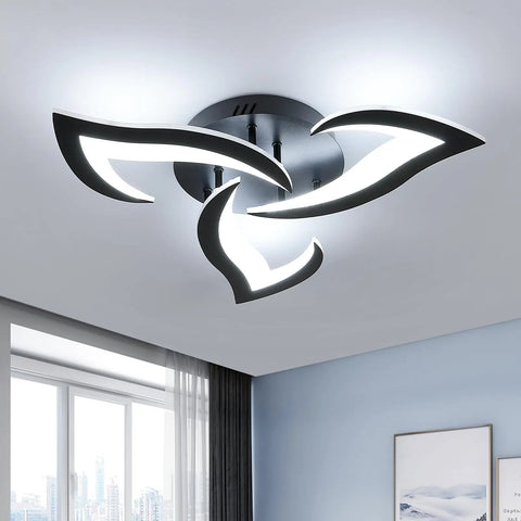 Modern LED Ceiling Light,36W 4300LM Creative Flower Shape Ceiling Lamp,Black Acrylic Ceiling Light for Kitchen Living Room