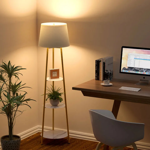 LUVODI Utility Tall Pole Floor Lamp Standing Reading Light with 3 Tier Marble Shelves