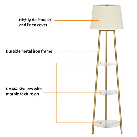 LUVODI Modern Tripod LED Floor Lamp with 3 Tiered Shelves Storage Standing Corner Lamps