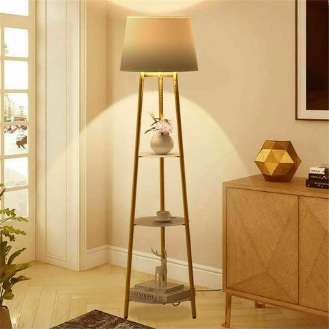LUVODI Utility Tall Pole Floor Lamp Standing Reading Light with 3 Tier Marble Shelves