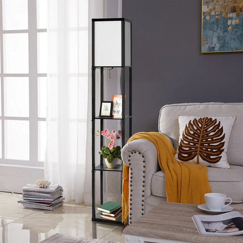 GOFLAME Freestanding Floor Lamp W/ 3-Tier Storage Shelf Narrow Corner Nightstand Light