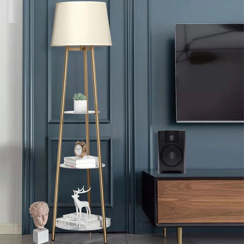 LUVODI Utility Tall Pole Floor Lamp Standing Reading Light with 3 Tier Marble Shelves