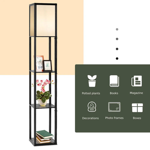 GOFLAME Freestanding Floor Lamp W/ 3-Tier Storage Shelf Narrow Corner Nightstand Light