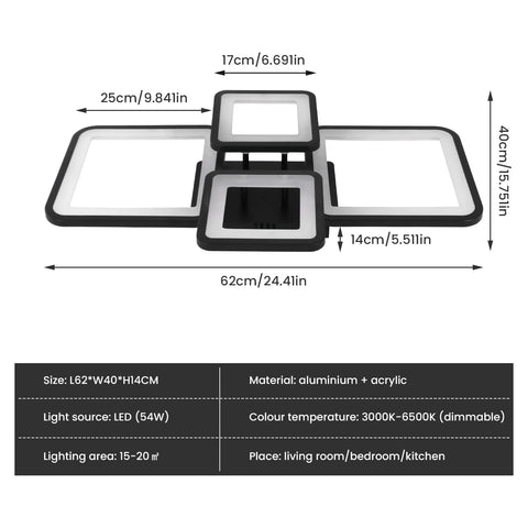Modern LED Ceiling Light,54W Dimmable Ceiling Light with Remote Control Ceiling Lamp for Living Room Kitchen