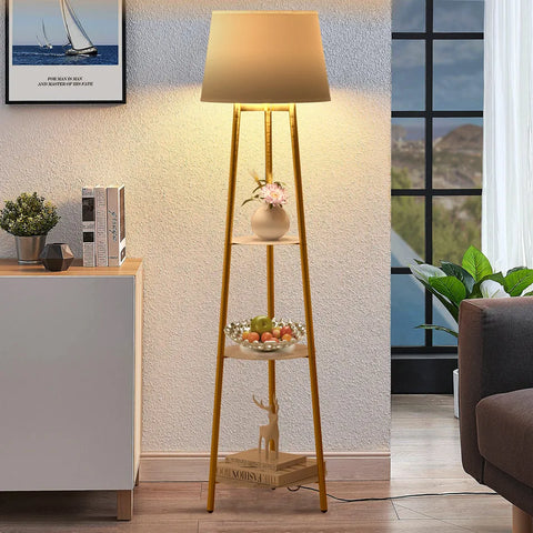 LUVODI Utility Tall Pole Floor Lamp Standing Reading Light with 3 Tier Marble Shelves