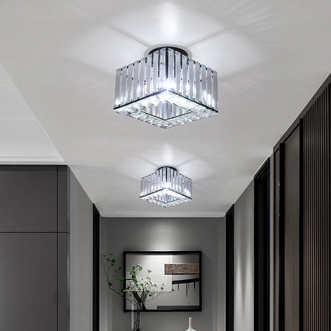 Modern Square Crystal Flush Mount LED Ceiling Lights – Black Base