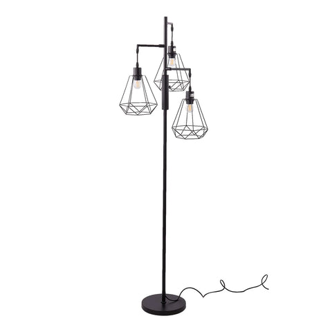 KOMORE Black Modern Industrial Style 3-head Floor Lamp with Irregular Shade for Living Room Office, Bedroom, Hallway, Porch