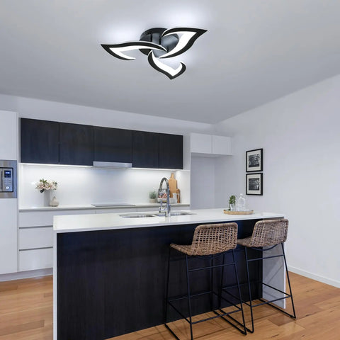 Modern LED Ceiling Light,36W 4300LM Creative Flower Shape Ceiling Lamp,Black Acrylic Ceiling Light for Kitchen Living Room