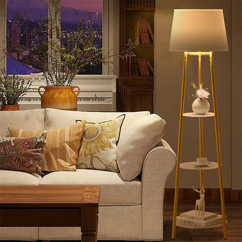 LUVODI Modern Tripod LED Floor Lamp with 3 Tiered Shelves Storage Standing Corner Lamps