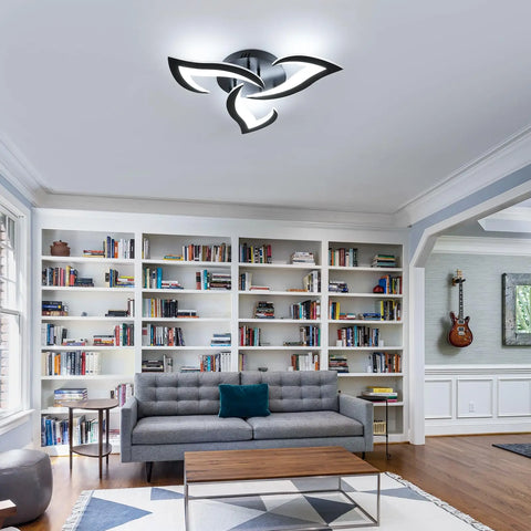 Modern LED Ceiling Light,36W 4300LM Creative Flower Shape Ceiling Lamp,Black Acrylic Ceiling Light for Kitchen Living Room