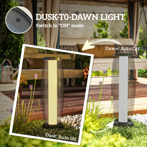 Outsunny Garden Solar Lamp, 71.5 cm Tall Metal Floor Lamp, Auto On/Off LED Solar Garden Light with Metal Wire Shade, IP44