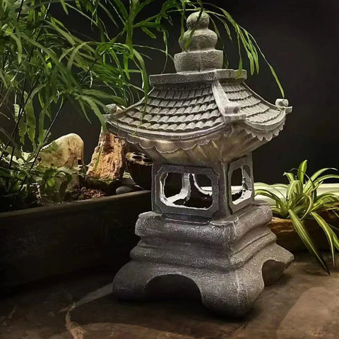 Solar Powered Pagoda Statue Outdoor Decor Flickering LED Light - Solightify