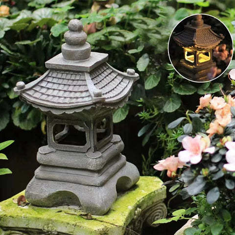 Solar Powered Pagoda Statue Outdoor Decor Flickering LED Light - Solightify