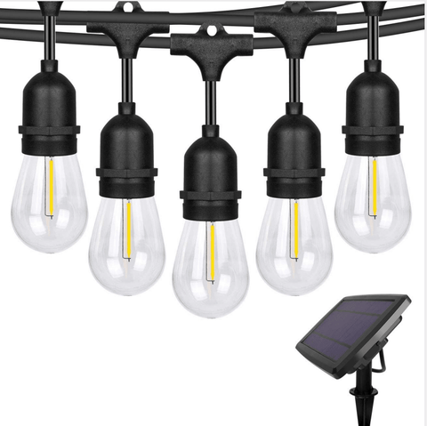 15m String Lights with 20 LED Edison Bulbs – Dual Power (Solar & Mains), Outdoor/Indoor Waterproof Garden Patio Lighting - Solightify