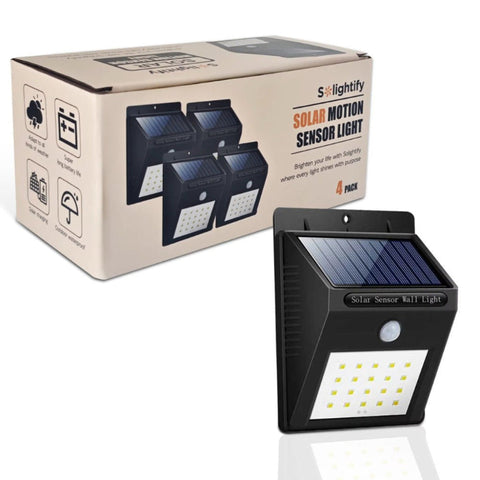 (4 Pack) Outdoor PIR Motion Sensor Solar Security Lights | Waterproof Garden Wall Lamps - Solightify