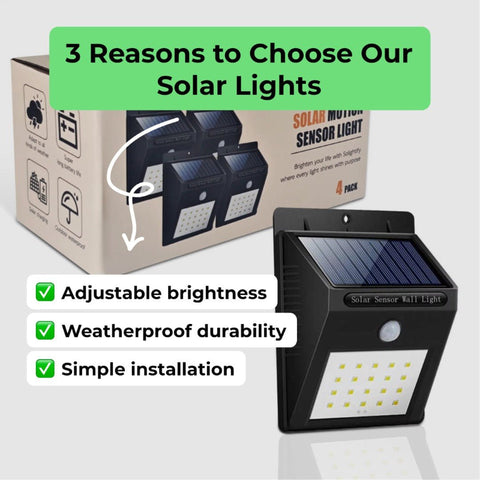 (4 Pack) Outdoor PIR Motion Sensor Solar Security Lights | Waterproof Garden Wall Lamps - Solightify