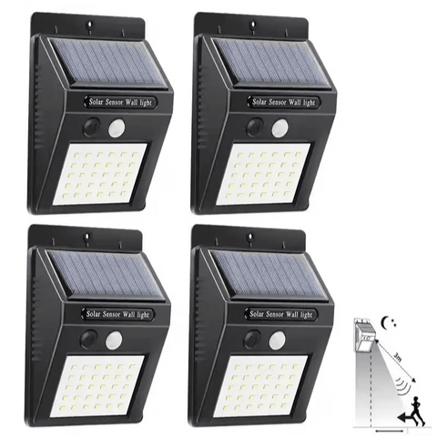 (4 Pack) Outdoor PIR Motion Sensor Solar Security Lights | Waterproof Garden Wall Lamps - Solightify