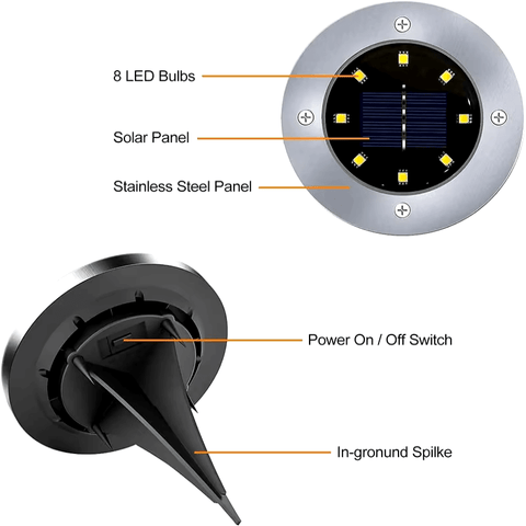 (4 Pack) Solar Ground Deck Waterproof Powered Garden Driveway Lights (Warm White) - Solightify