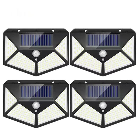 (4 Pack) Waterproof 100LED Outdoor Motion Sensor Solar Security Lights | PIR Motion Sensor Outdoor Garden Wall Lamps - Solightify