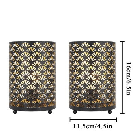 Set of 2 Retro Bedside Battery Nightlight Cordless Decorative Tabletop Lamp Fan-shaped Pattern Portable Holiday Light for Gift